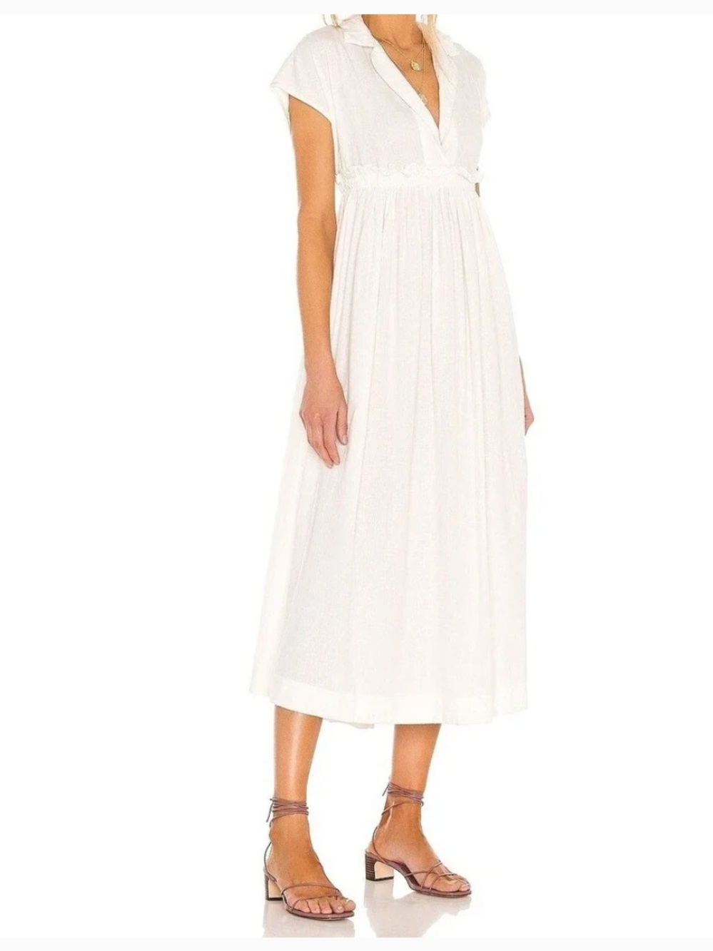 Free People Ivory Linen-Cotton Midi Shirt Dress